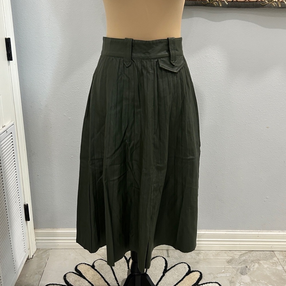 River Island Olive Green Faux Leather Midi‎ Skirt Women's Size 10